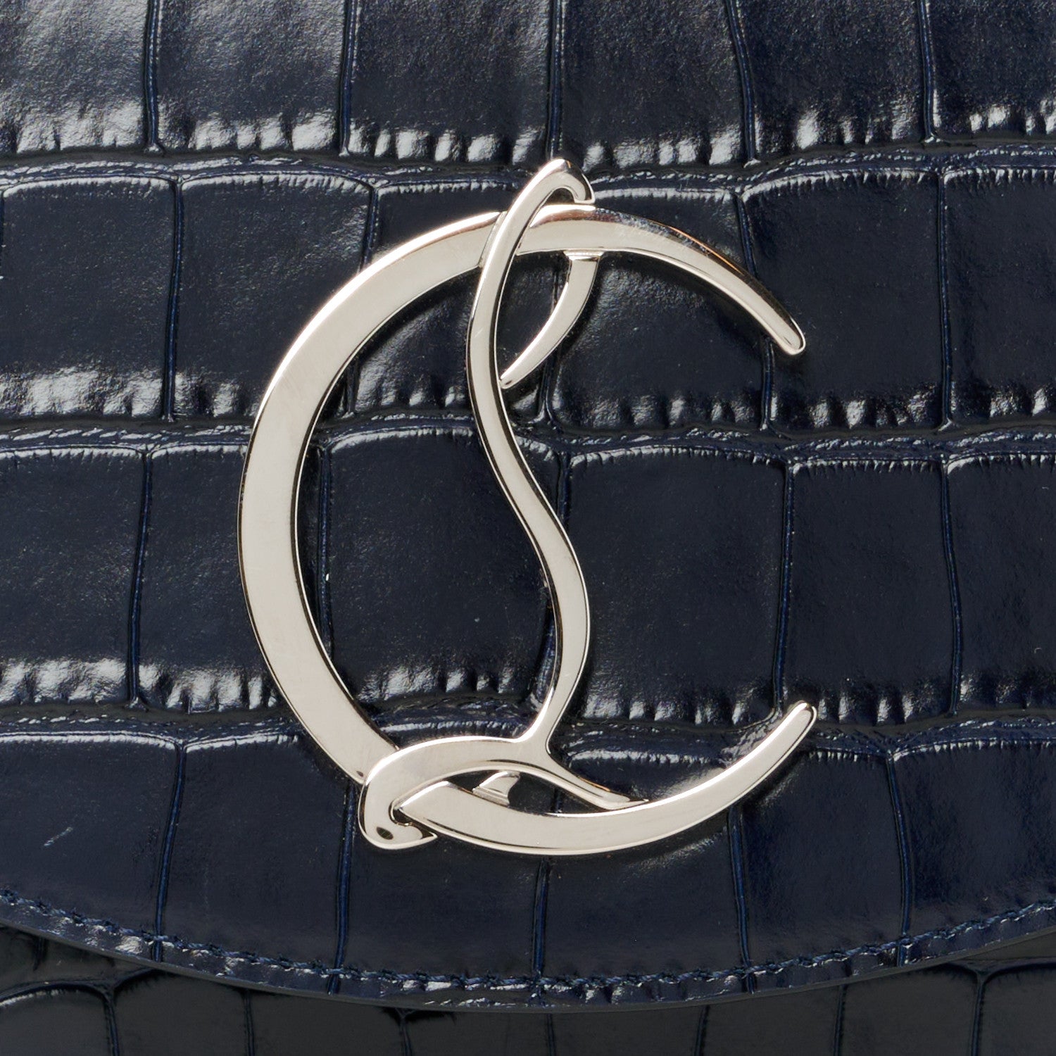 Christian Louboutin Calfskin Embossed Crocodile Loubi54 Crossbody Clutch Navy 7 of 9