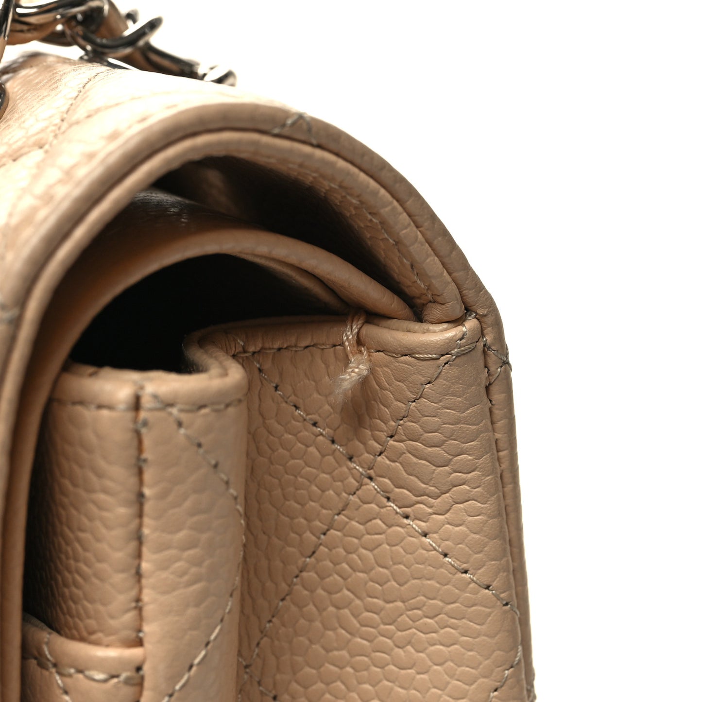 Caviar Quilted Medium Double Flap Beige