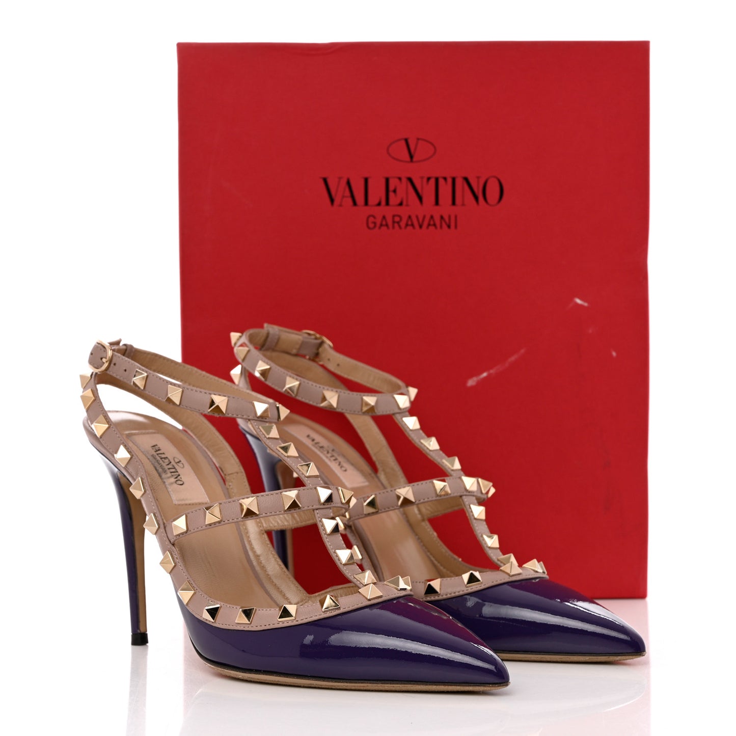 Patent Nappa Rockstud Ankle Strap 100mm Pumps 39.5 Purple Poudre