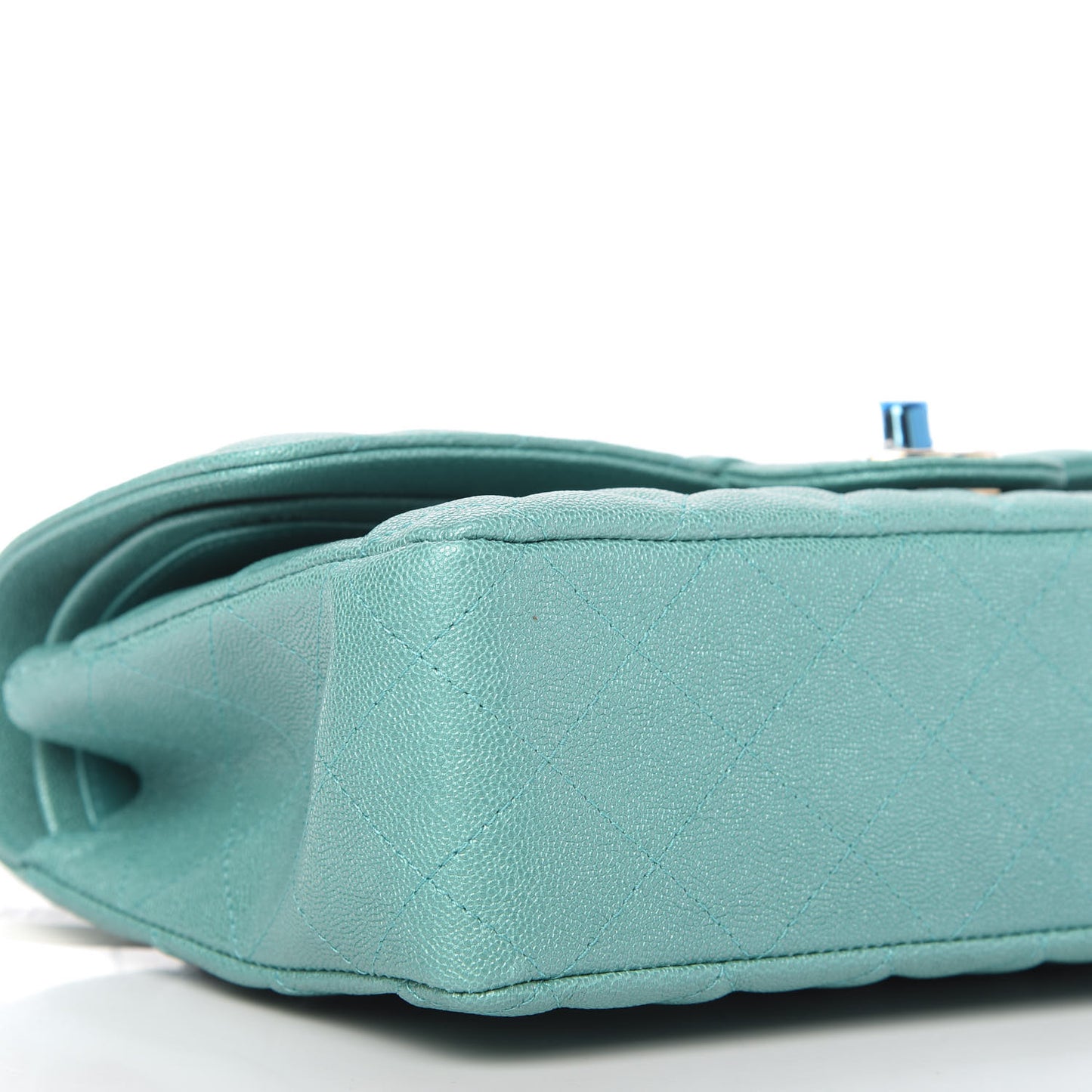 Iridescent Caviar Quilted Medium Double Flap Green
