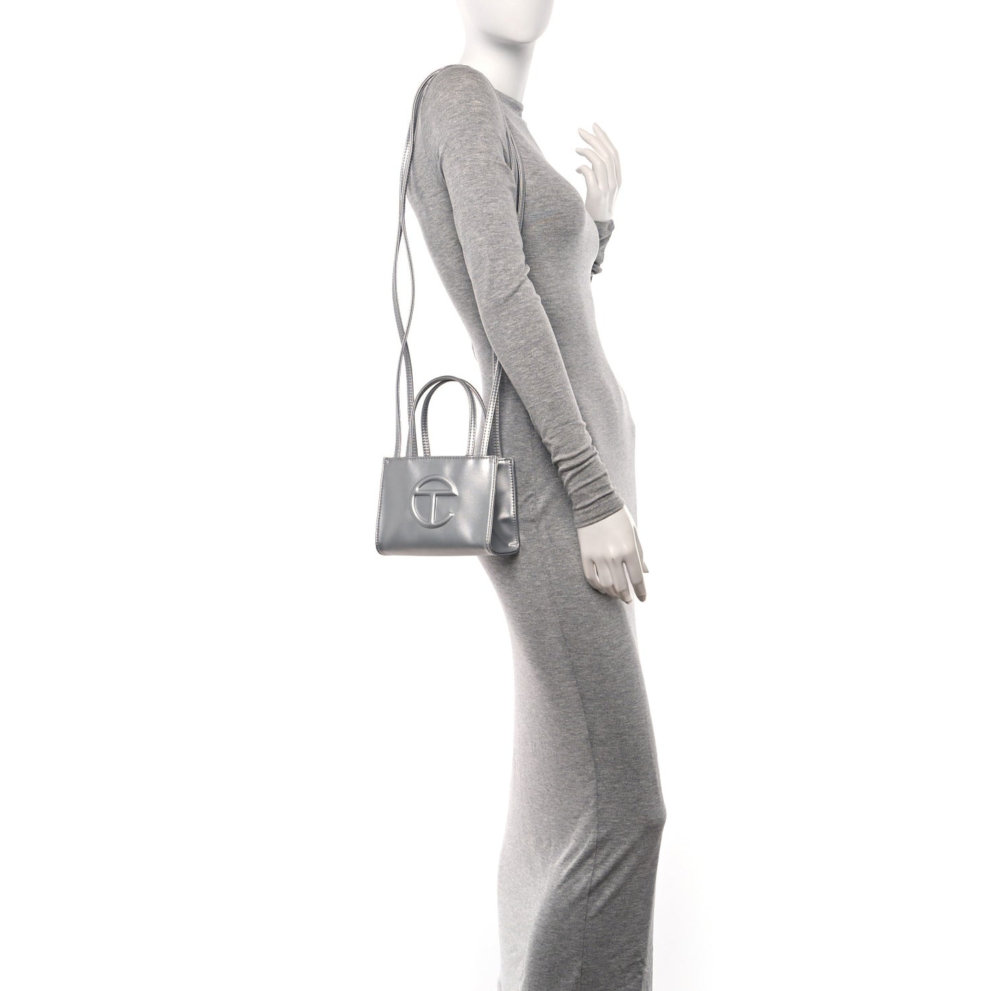 Metallic Vegan Leather Small Shopping Bag Silver