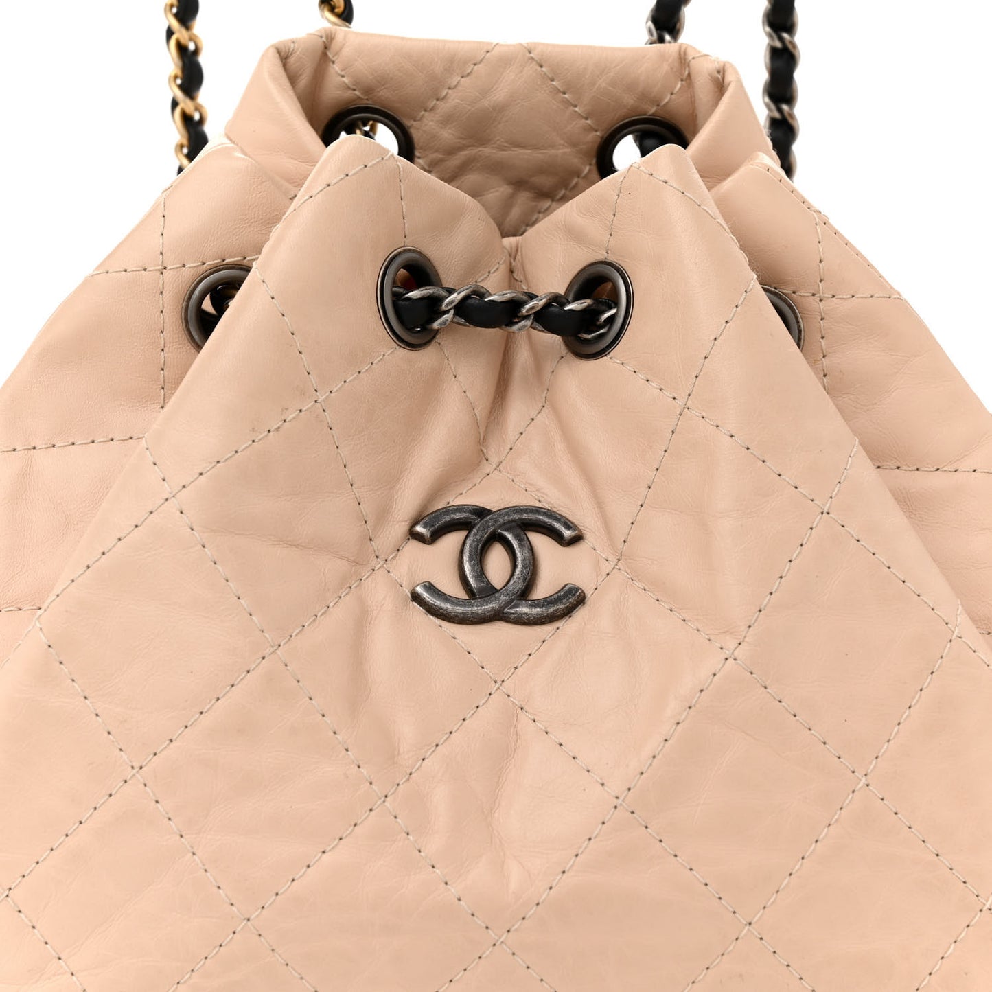 Aged Calfskin Quilted Small Gabrielle Backpack Beige Black