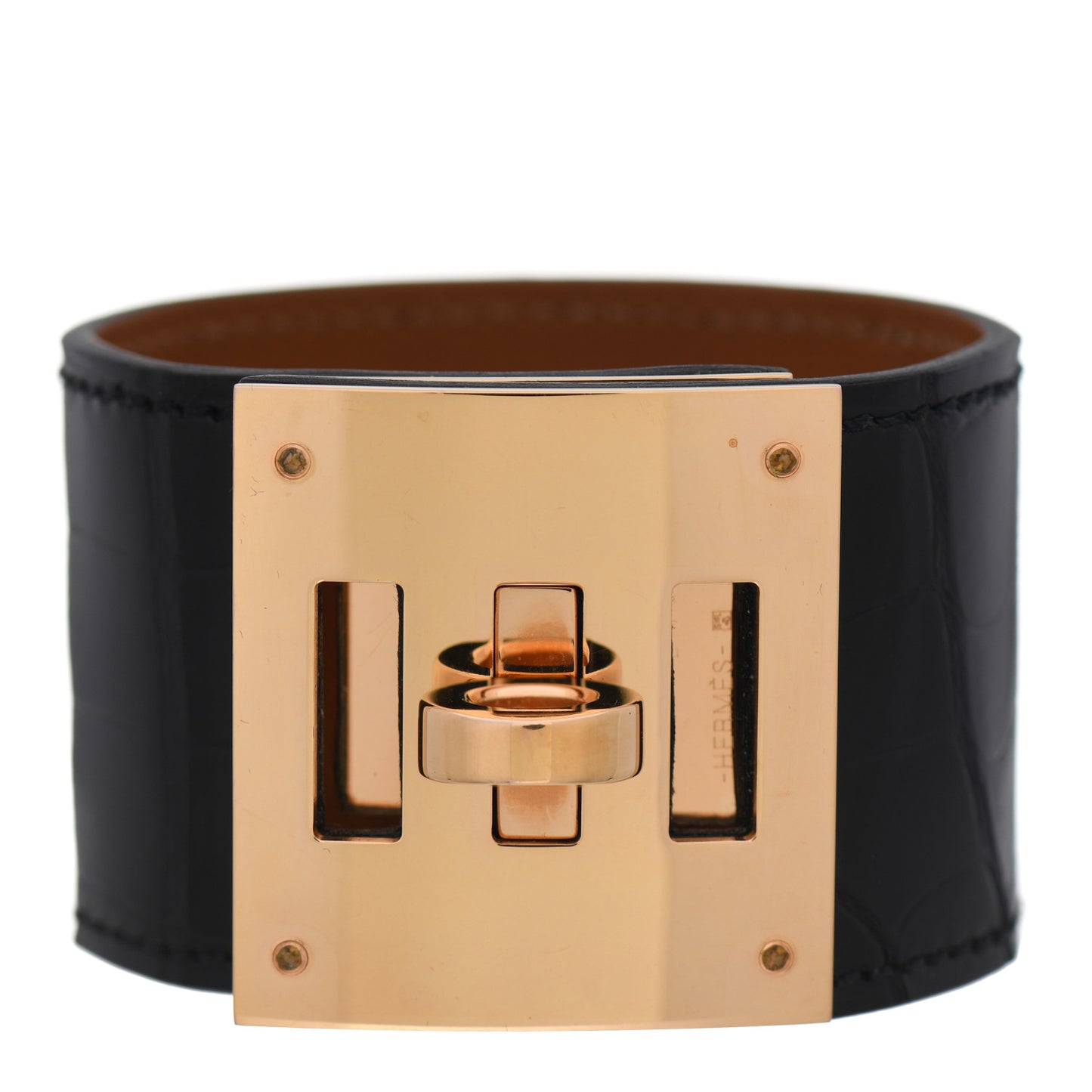 Shiny Alligator Kelly Dog Cuff T1 Black