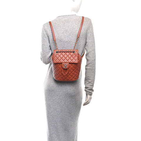 Lambskin Quilted Small Urban Spirit Backpack Brown
