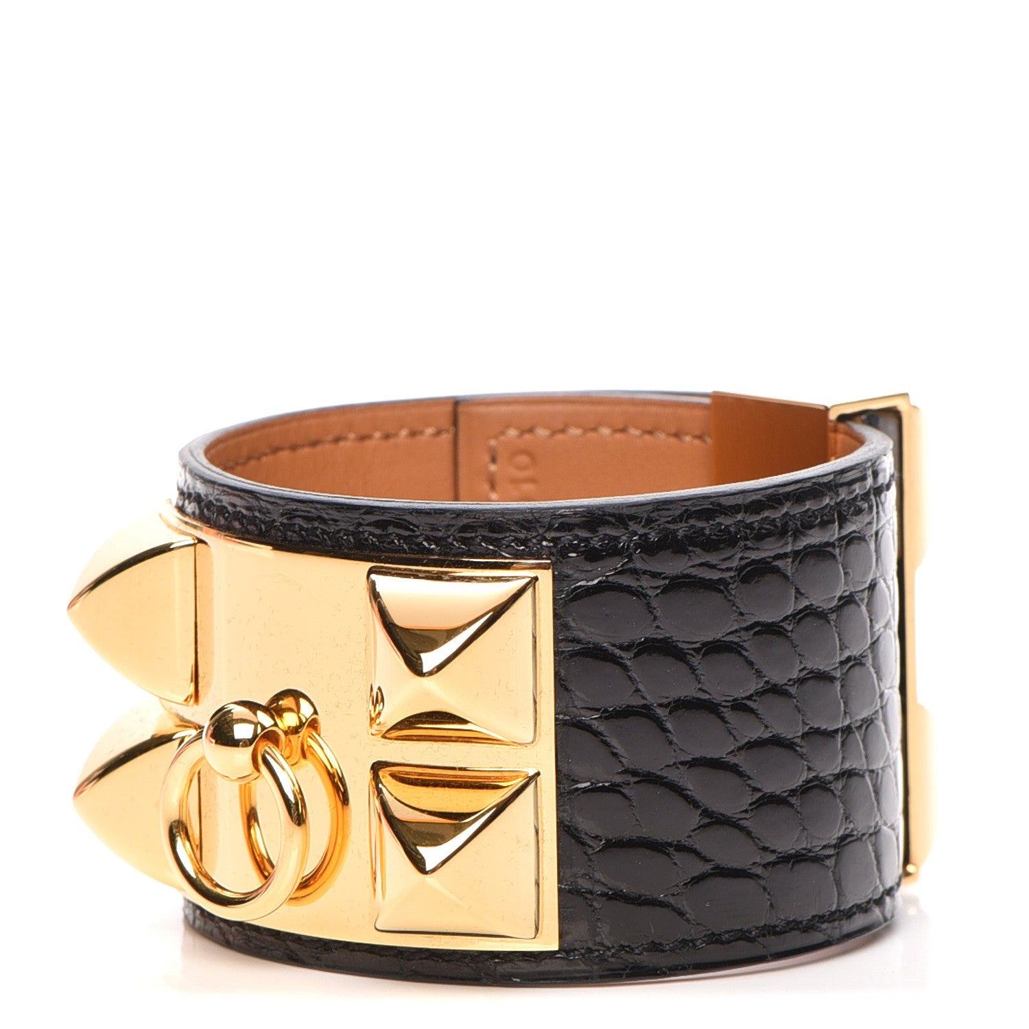 Hermes Shiny Alligator Collier de Chien CDC Bracelet S Black 1 of 8