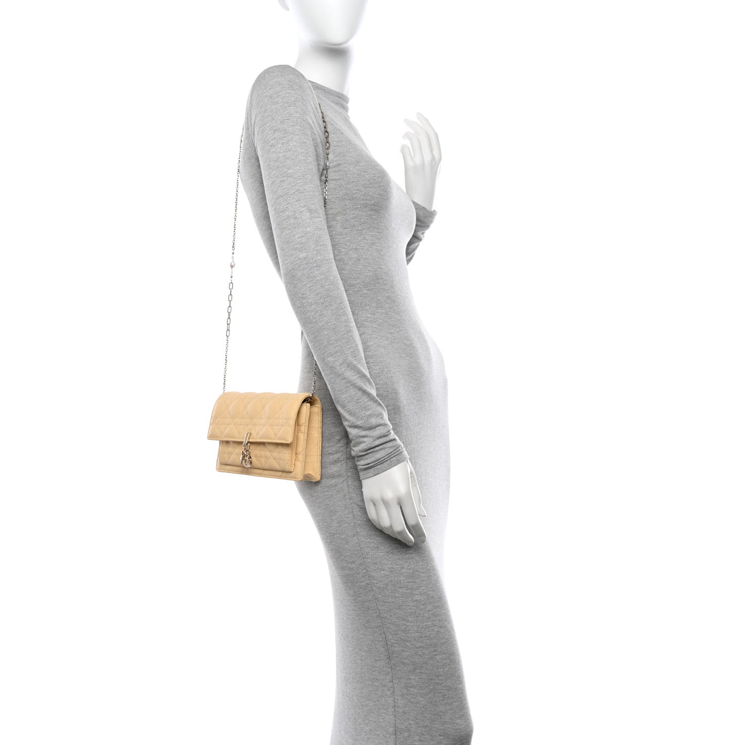 Christian Dior Lambskin Cannage Lady Dior Chain Pouch Latte 2 of 10