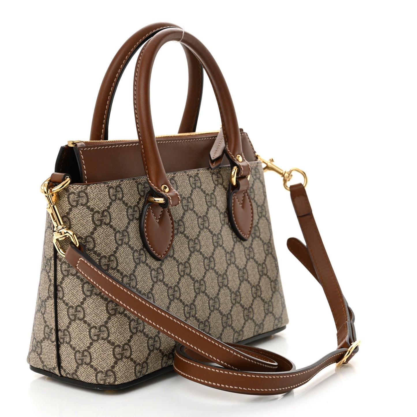 GG Supreme Monogram Mini Zip Top Tote Beige Tuscany