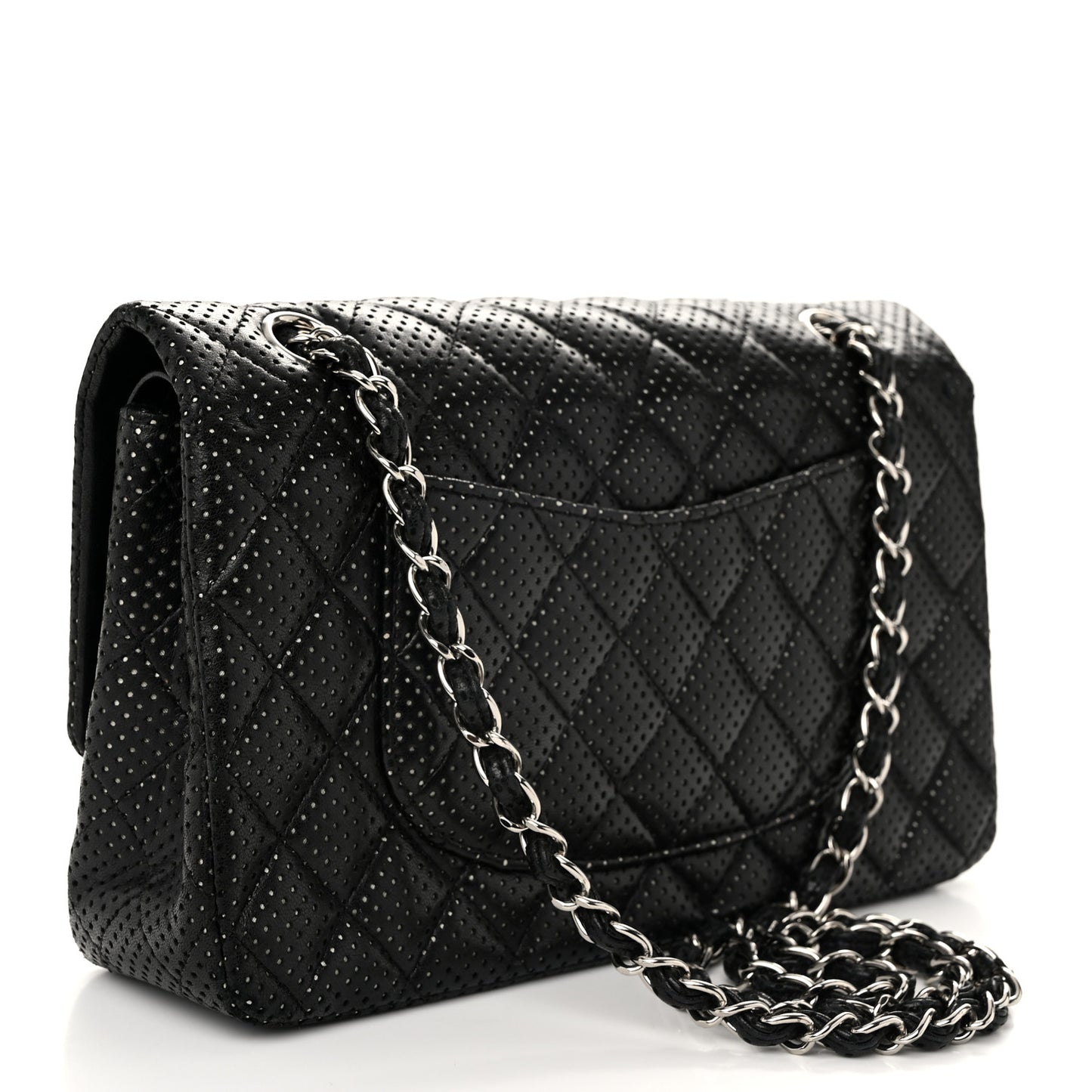Lambskin Perforated Medium Double Flap Black