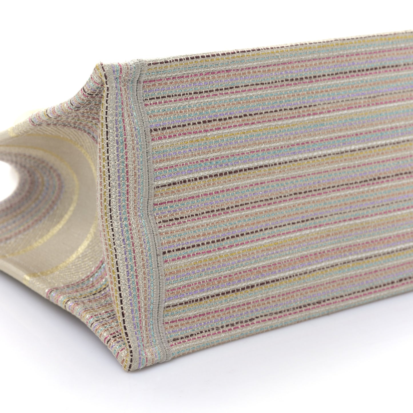 Canvas Embroidered Medium Stripes Book Tote Beige Multicolor