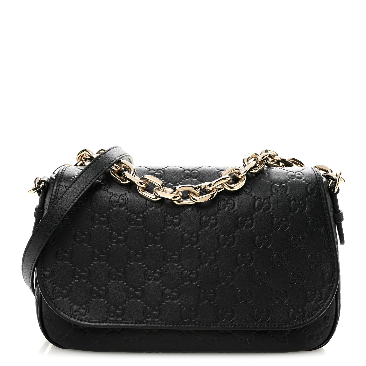 Gucci GG Calfskin Embossed Emblem Medium Arabella Bag Black Black