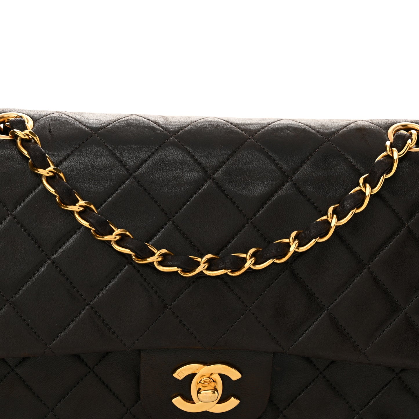 Lambskin Quilted Medium Double Flap Dark Brown