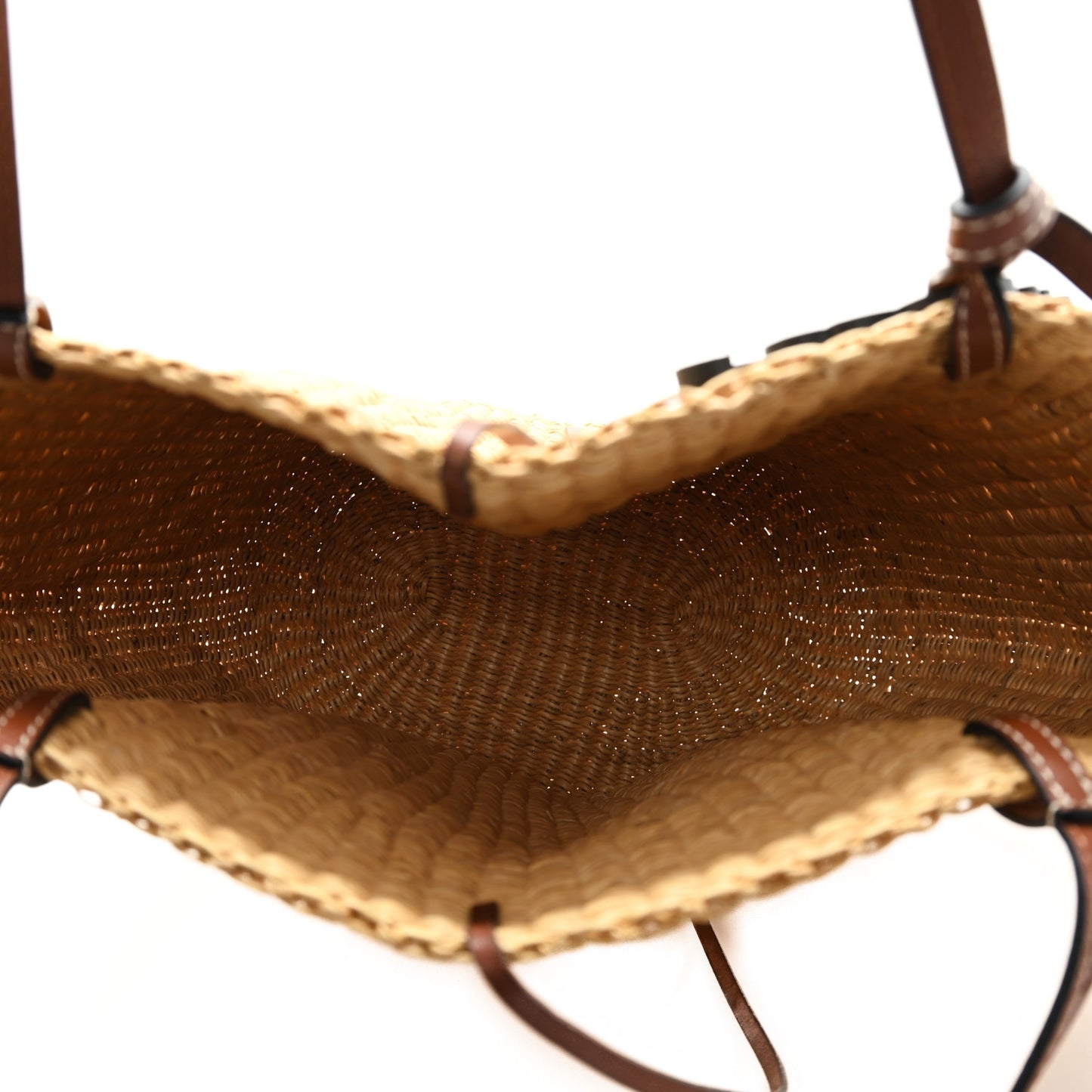 Raffia Calfskin Shell Basket Tote Natural Pecan