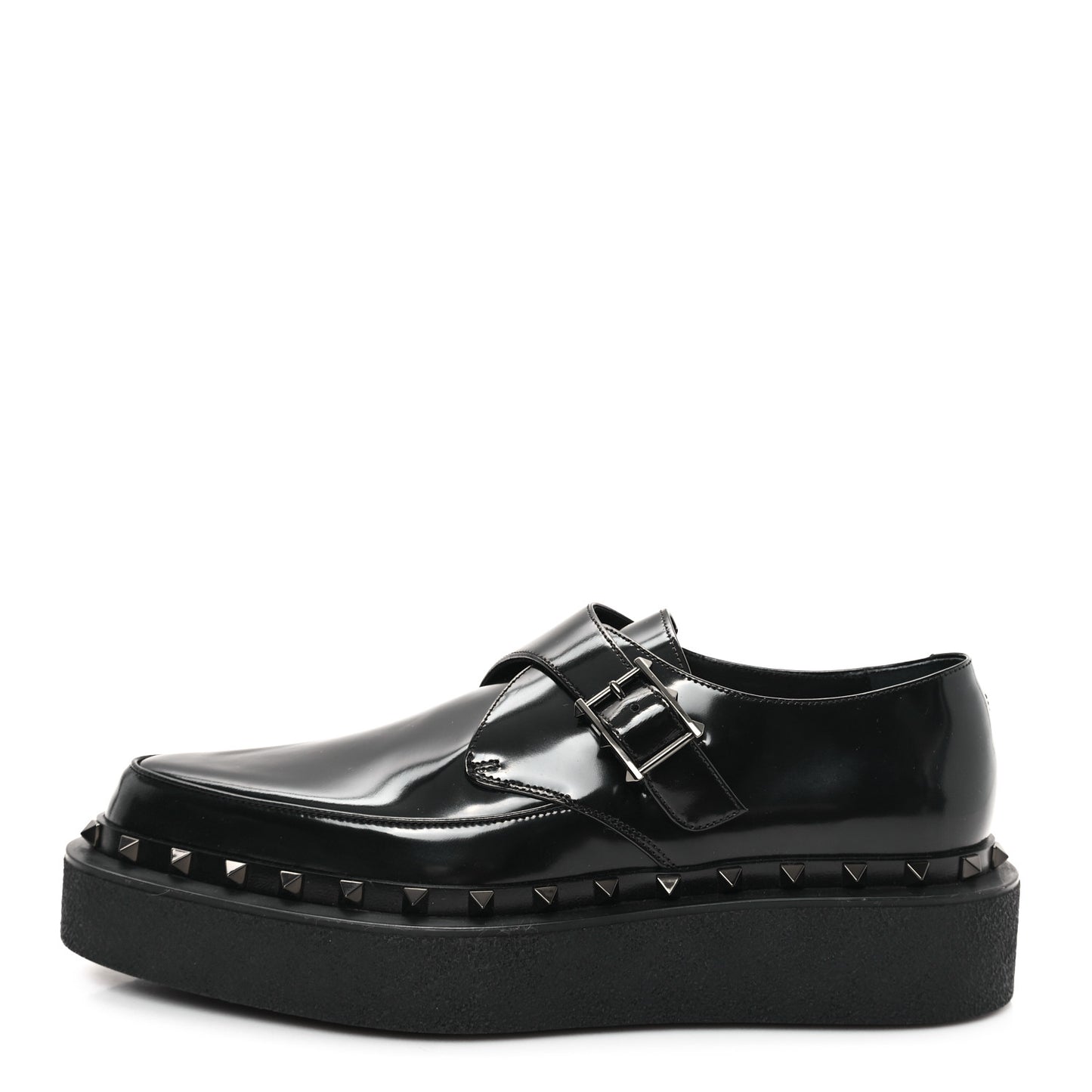 Calfskin Rockstud Mens M-Way Single Monk Loafers 42 Black