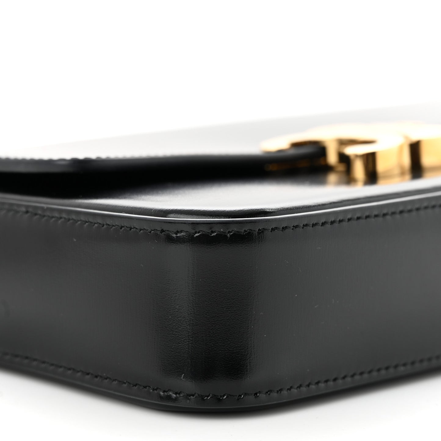 Shiny Calfskin Triomphe Chain Shoulder Bag Black