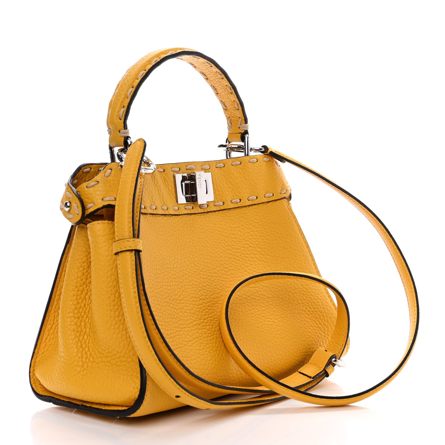 Fendi Vitello Granato Camoscio Selleria Macro Stitchings Mini Peekaboo Iconic Satchel Mimosa 3 of 11