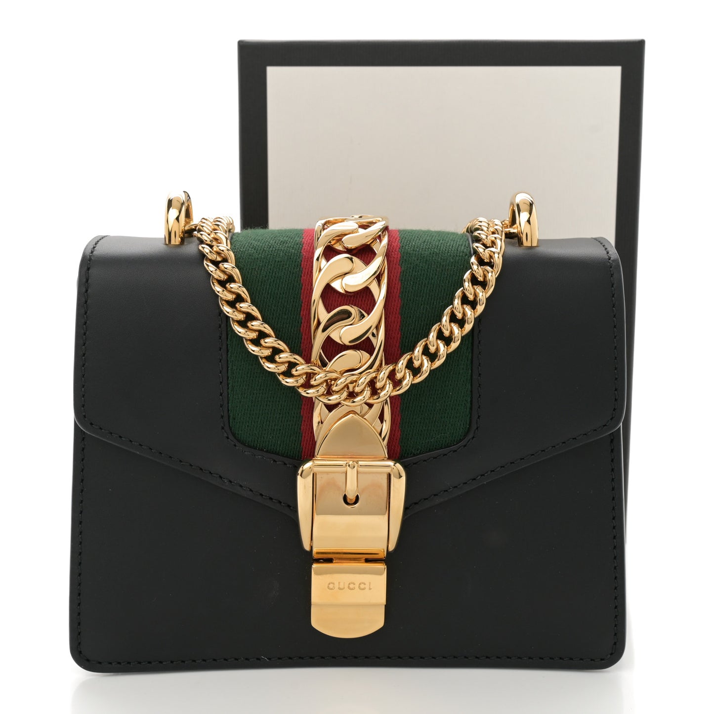 Calfskin Mini Sylvie Chain Shoulder Bag Black