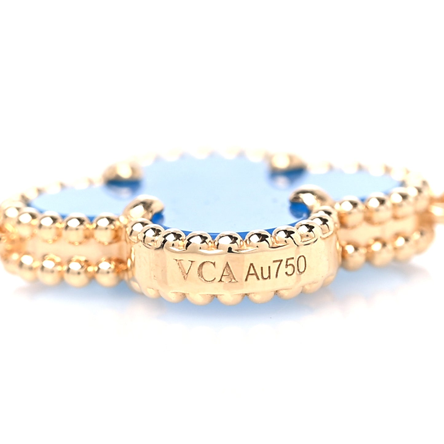 18K Yellow Gold Blue Agate 10 Motifs Vintage Alhambra Necklace