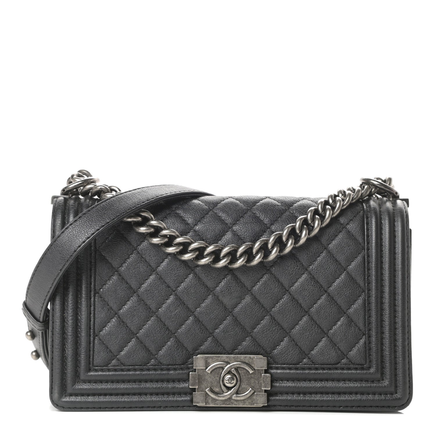 Chanel Metallic Calfskin Quilted Medium Boy Flap Black 1 of 15