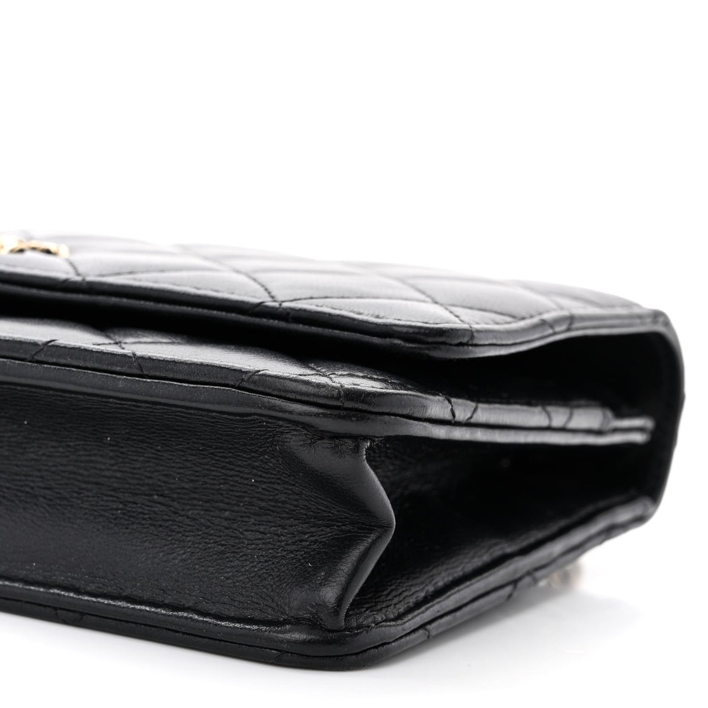 Lambskin Quilted Trendy CC Wallet On Chain WOC Black