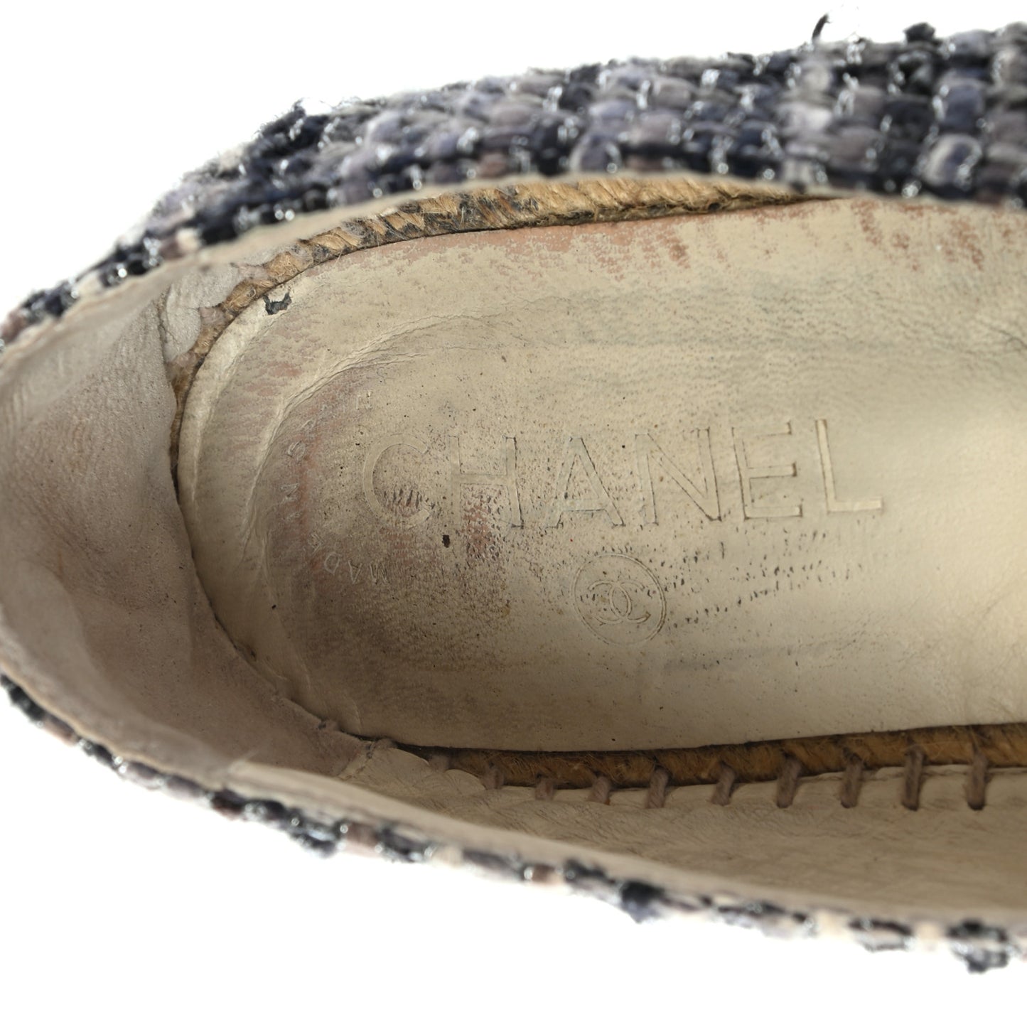 Metallic Tweed Lambskin CC Espadrilles 40 Blue Black Silver