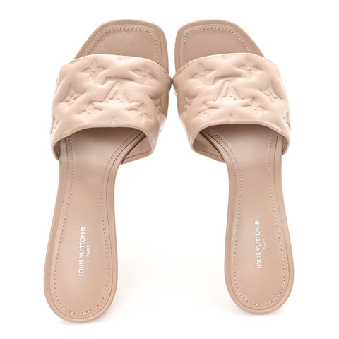 Lambskin Embossed Monogram Revival High Heel Mules 40 Beige