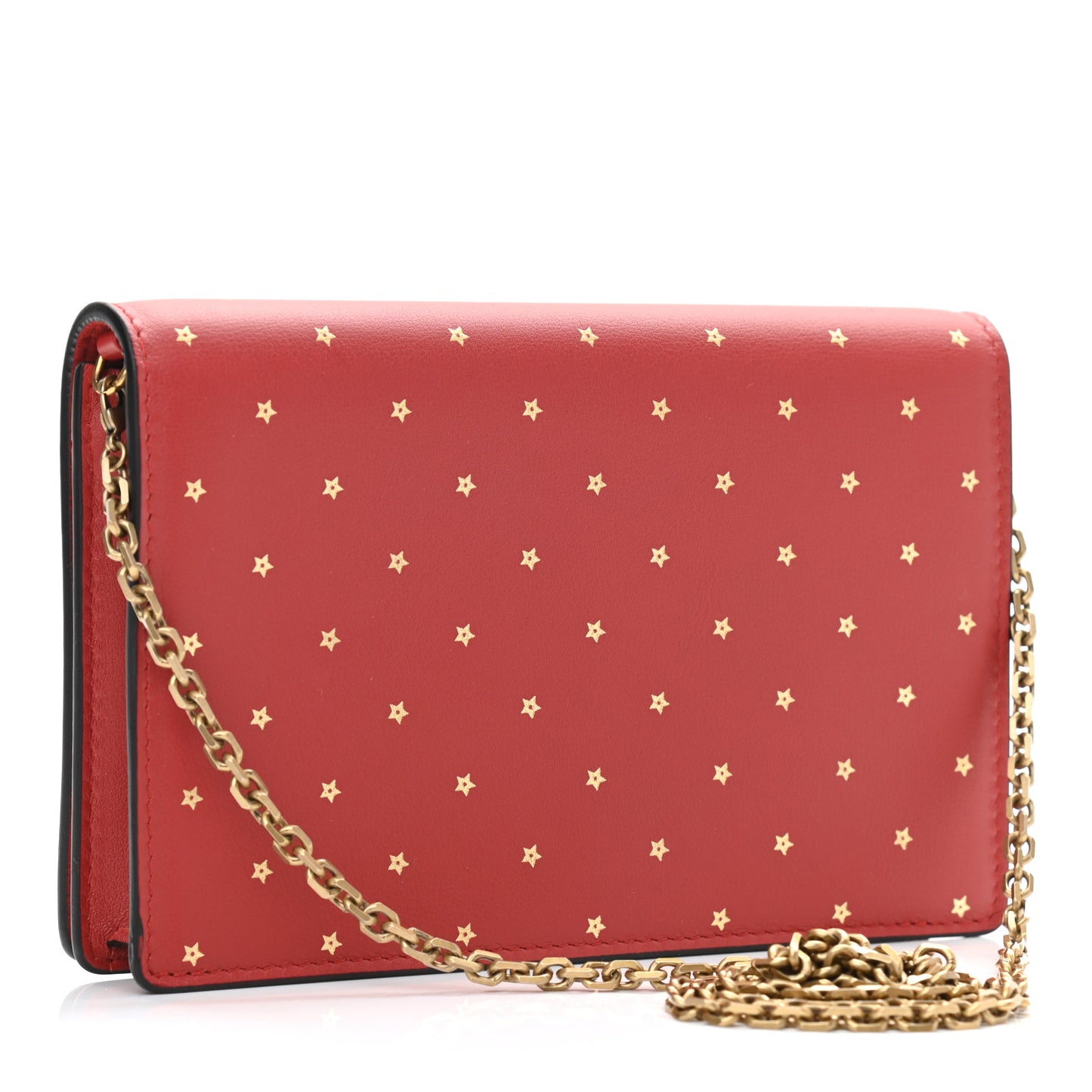 Calfskin Embossed Stars Wallet on Chain Rouge Gold