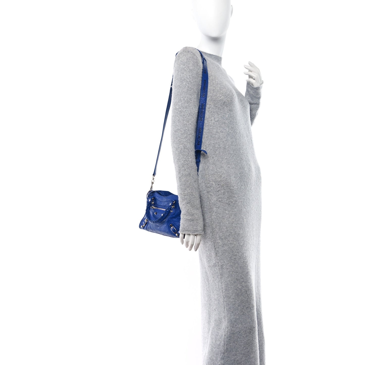 Agneau Classic Silver Hardware Mini City Logo Strap Bleu Electric Black