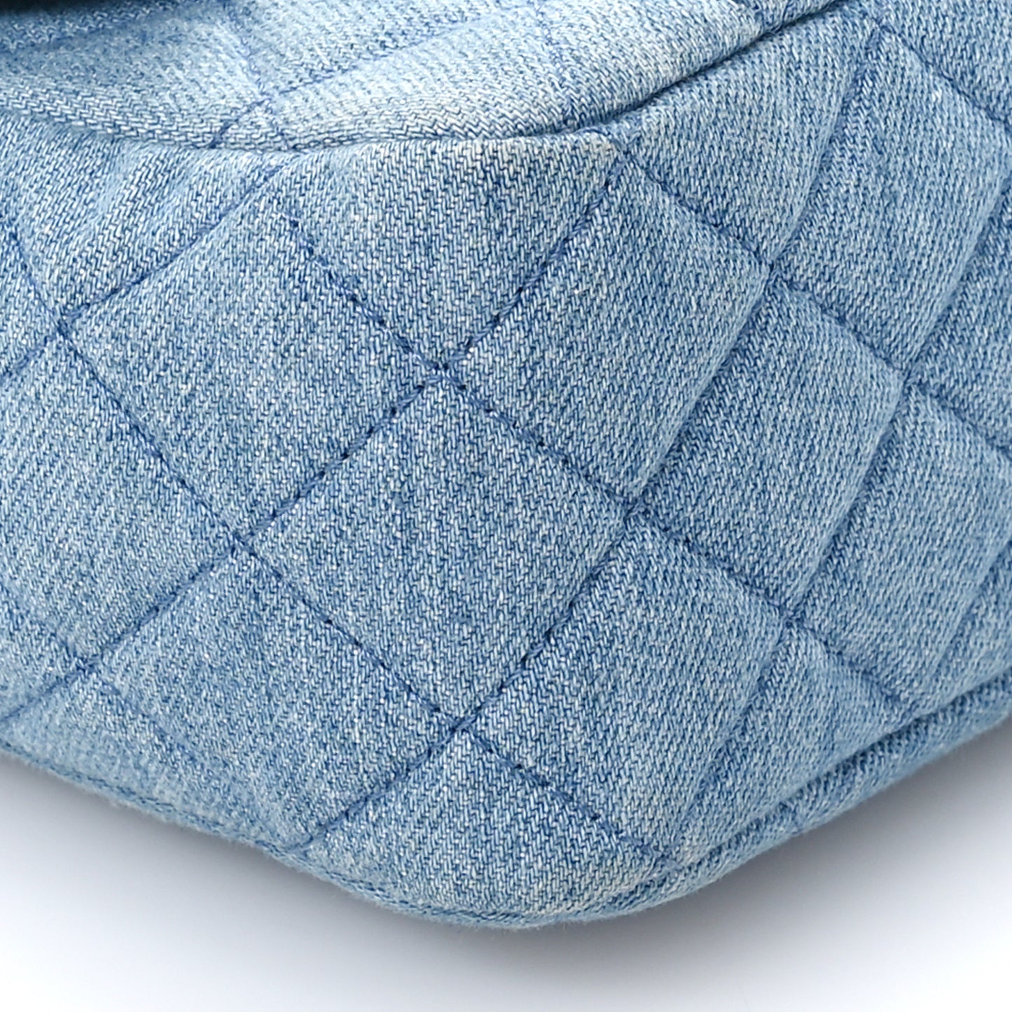 Denim Quilted Mini Pearl Crush Flap Blue