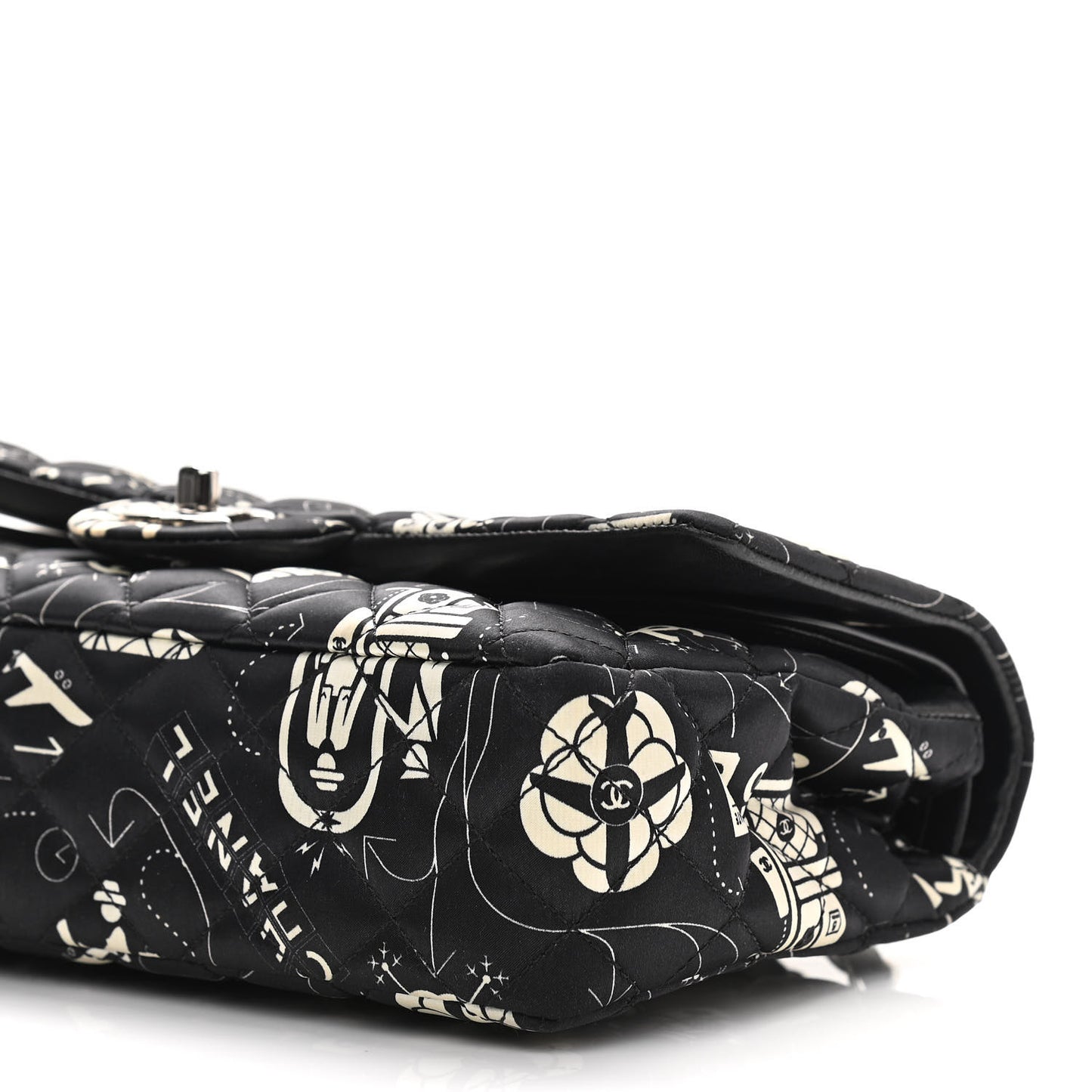 Satin Airline Printed Medium Double Flap Black White
