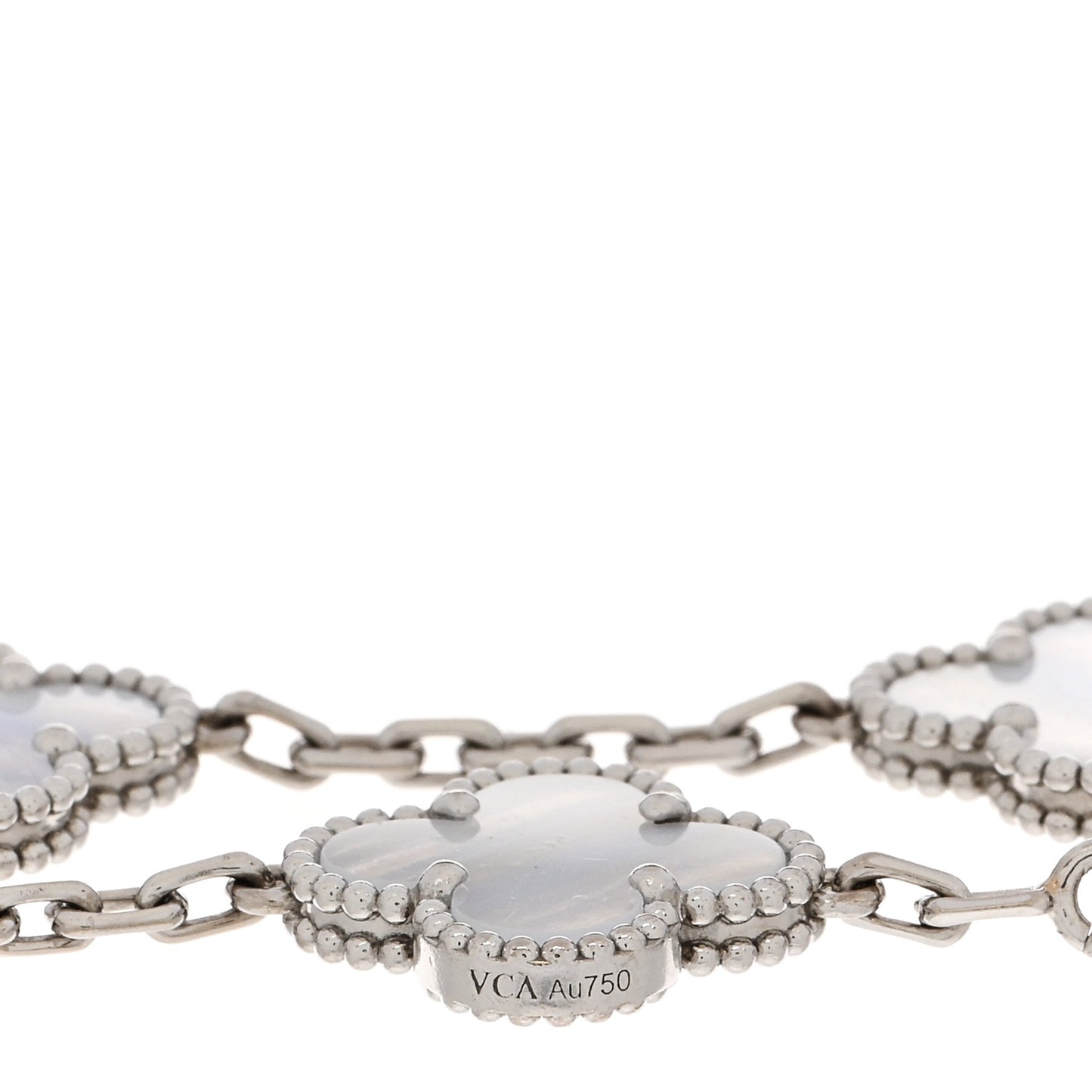 18K White Gold Chalcedony 5 Motifs Vintage Alhambra Bracelet