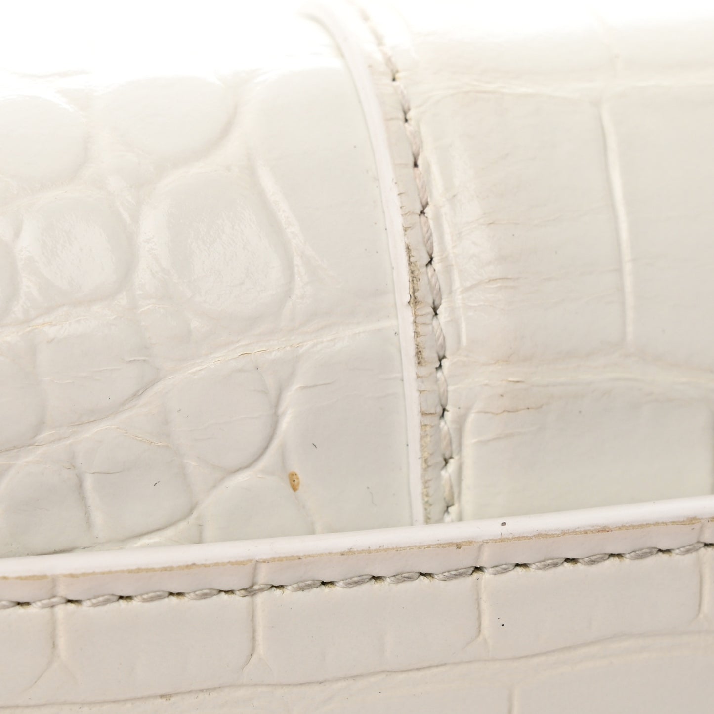 Shiny Calfskin Crocodile Embossed Hourglass Chain Bag White