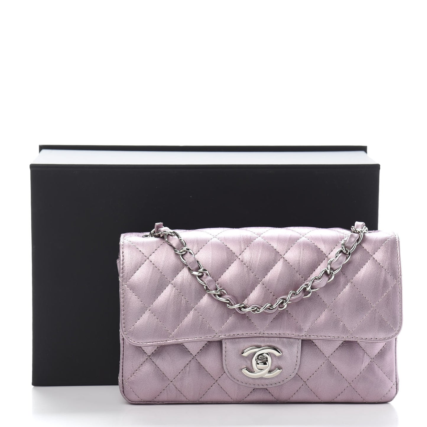 Metallic Calfskin Quilted Mini Rectangular Flap Pink