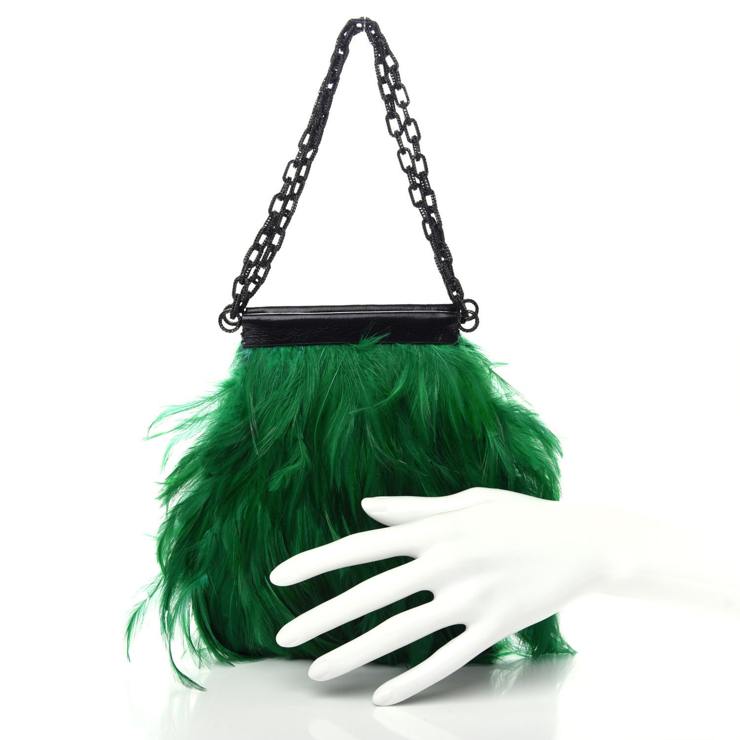 Calfskin Feather Evening Bag Emerald Black