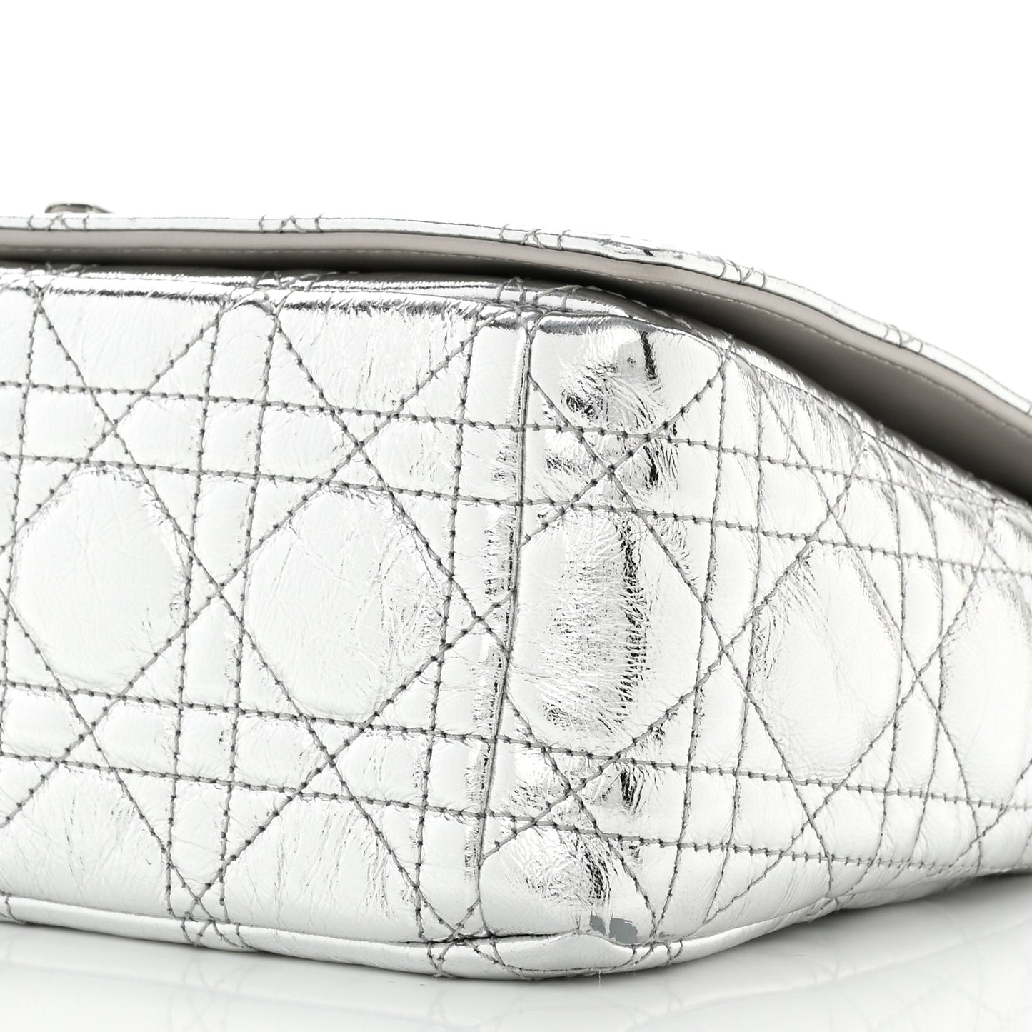 Metallic Calfskin Cannage Medium Caro Bag Argent