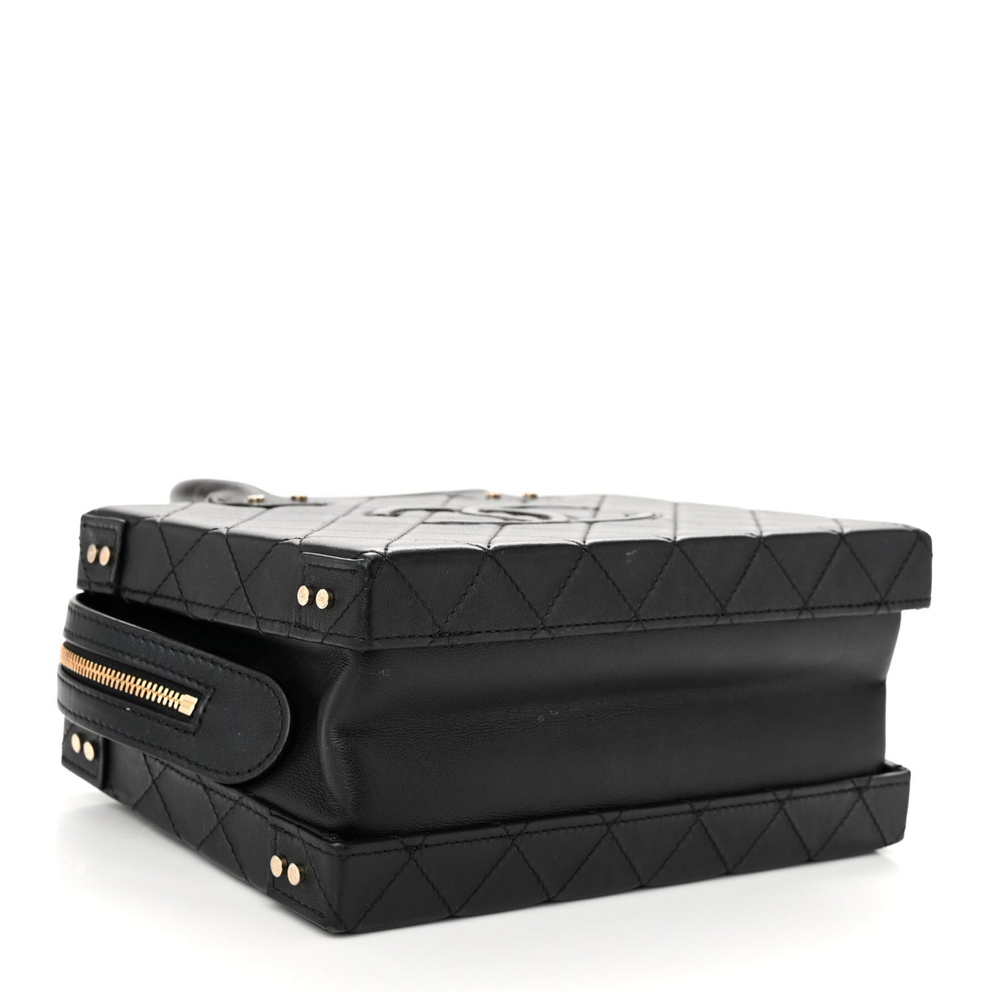 Calfskin Quilted Studded Square Vanity Case Black