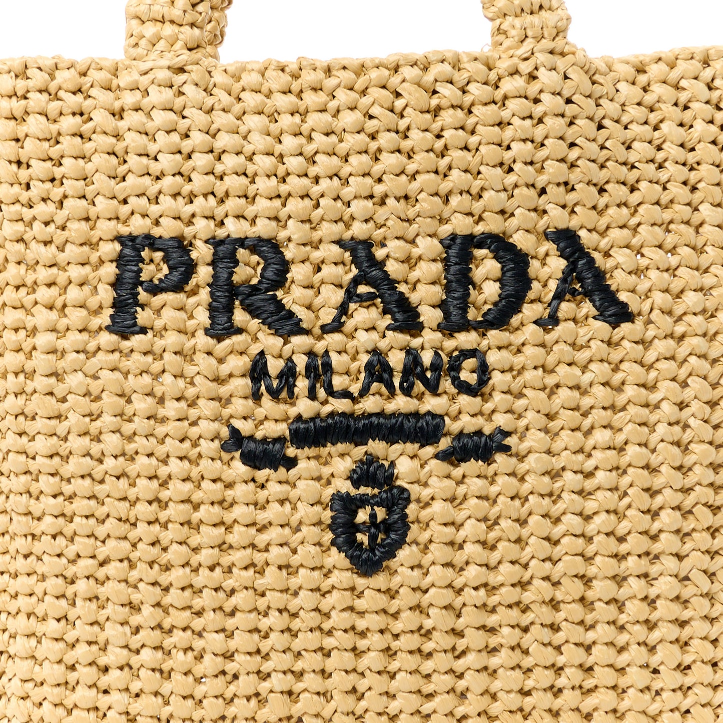 Yarn Raffia Effect Crochet Embroidered Small Logo Tote Naturale
