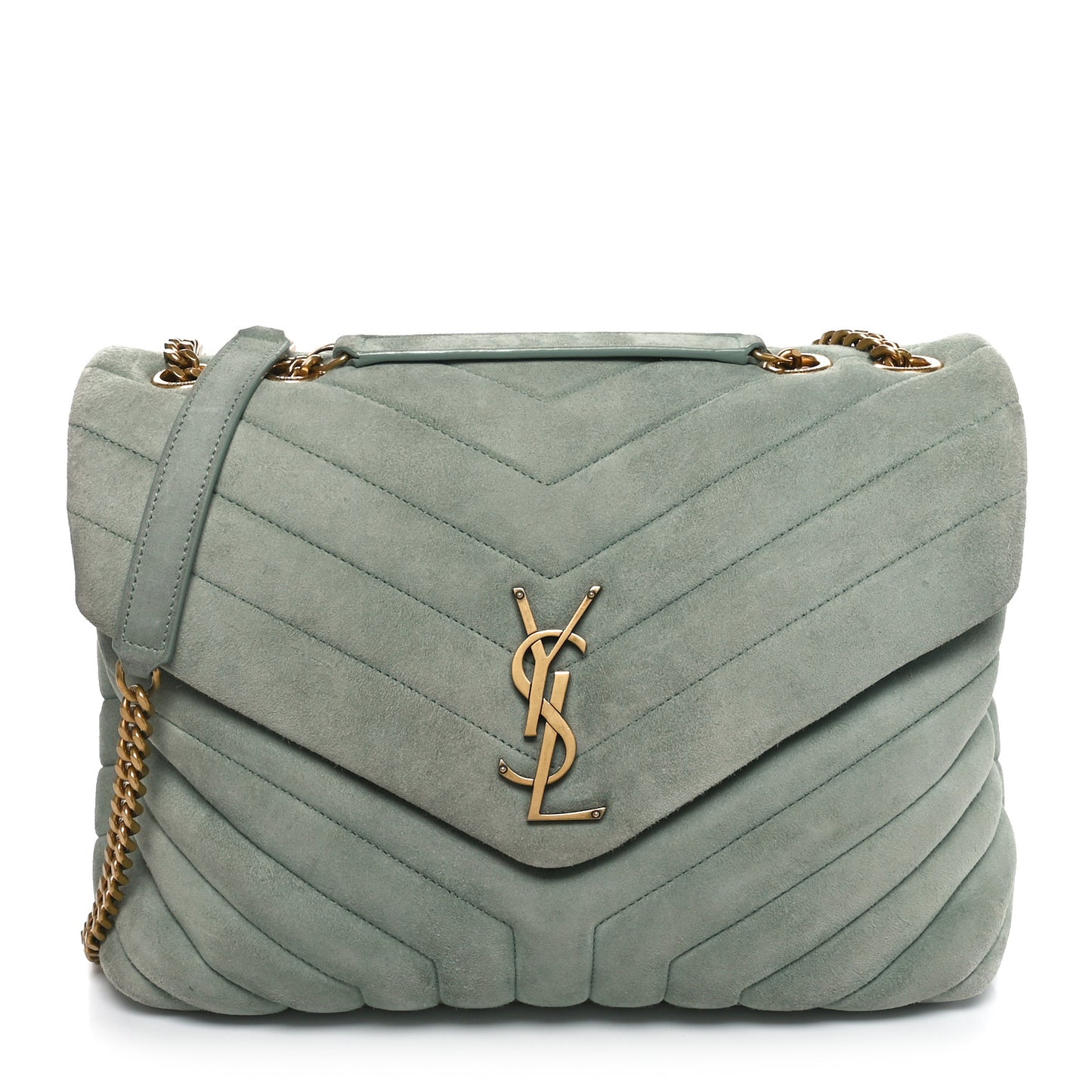 Suede Y Quilted Monogram Medium Loulou Chain Satchel Vert Opaline