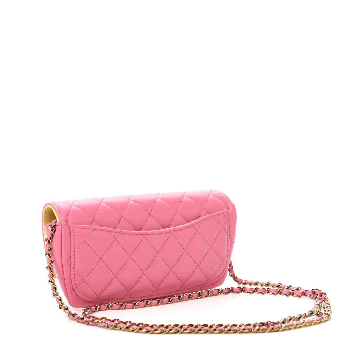 Lambskin Quilted Glasses Case With Chain Pink Yellow