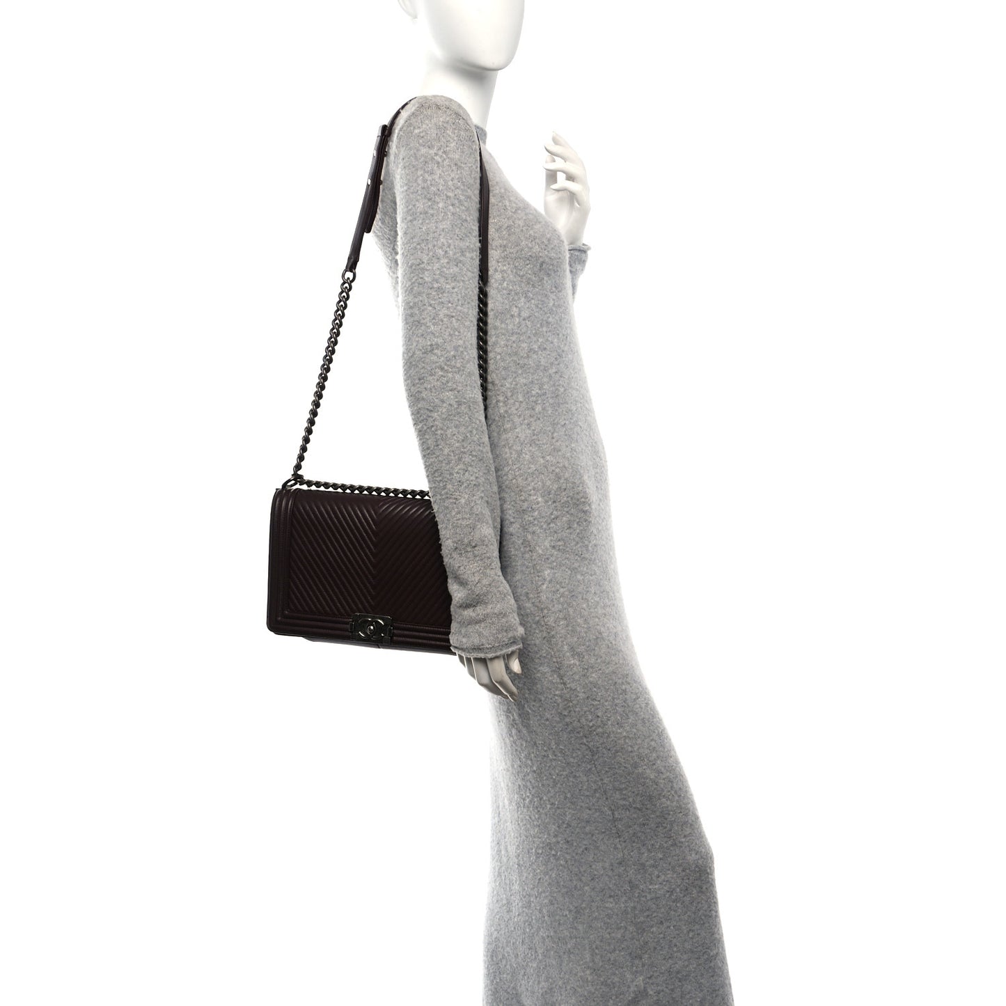 Calfskin Chevron Quilted New Medium Boy Flap Burgundy