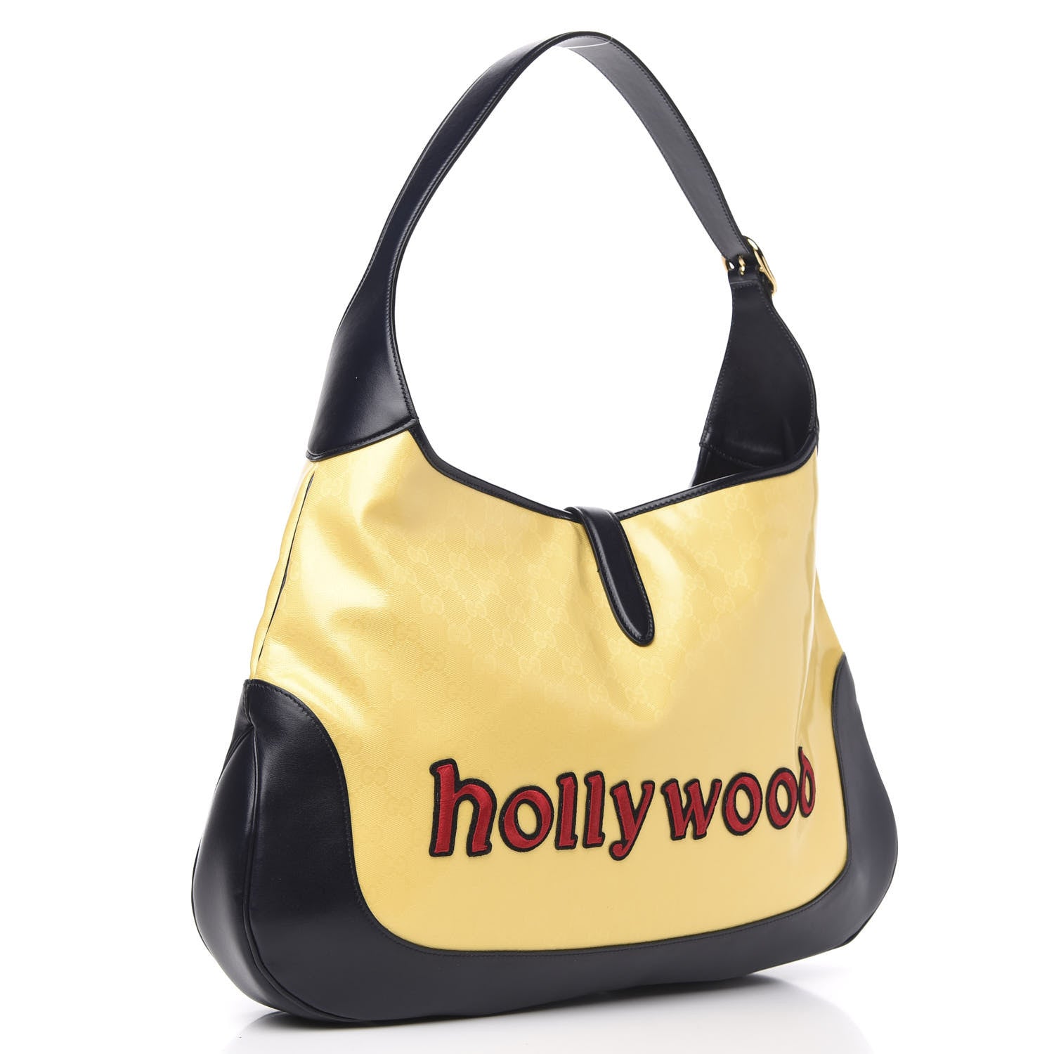 Gucci Crystal Monogram Chateau Marmont Medium Jackie O Hobo Straw Yellow Blue 3 of 10