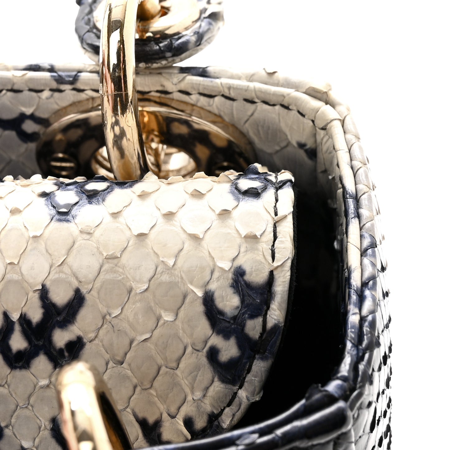 Snakeskin Mini Lady Dior Beige Blue