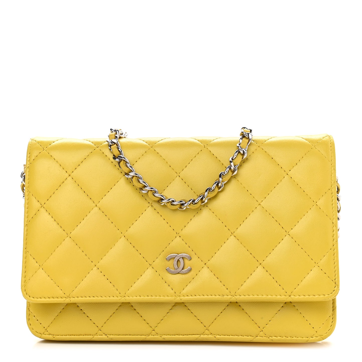 Lambskin Quilted Wallet on Chain WOC Yellow