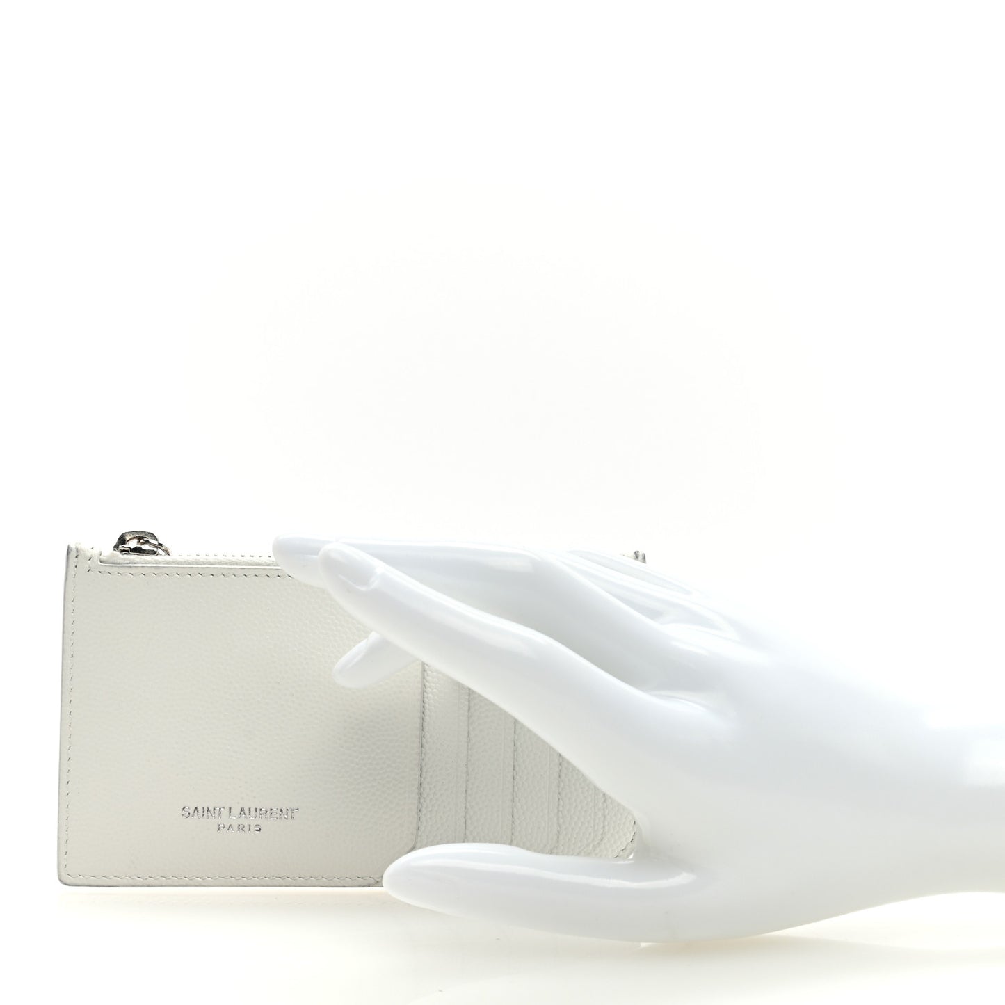 Grained Calfskin 5 Fragments Zip Pouch Card Holder White