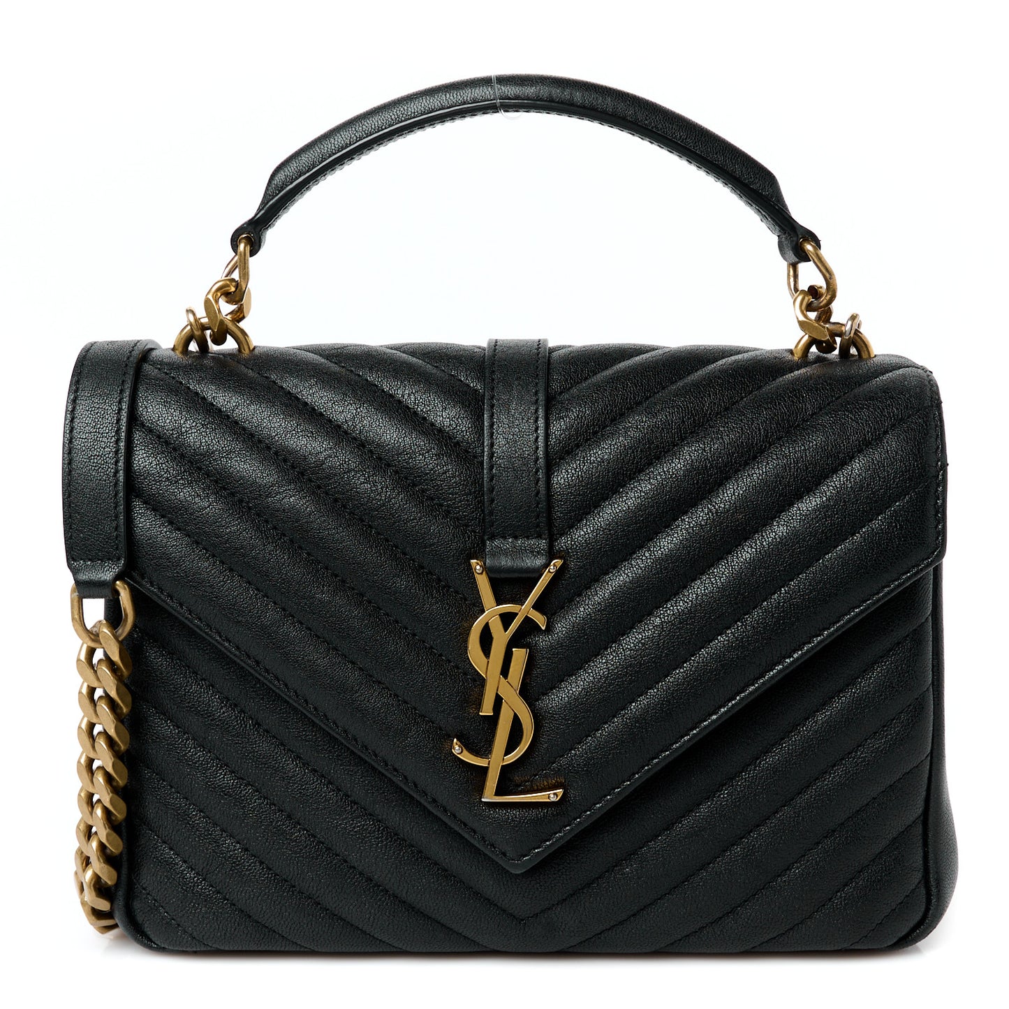 Sheepskin Matelasse Chevron Monogram Medium College Bag Black