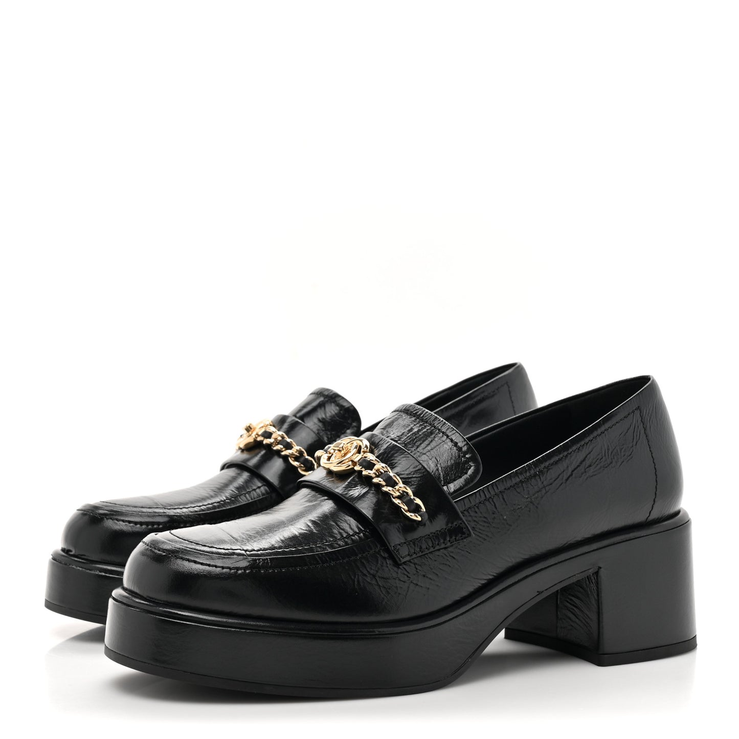 Shiny Calfskin Logo Loafers 38 Black