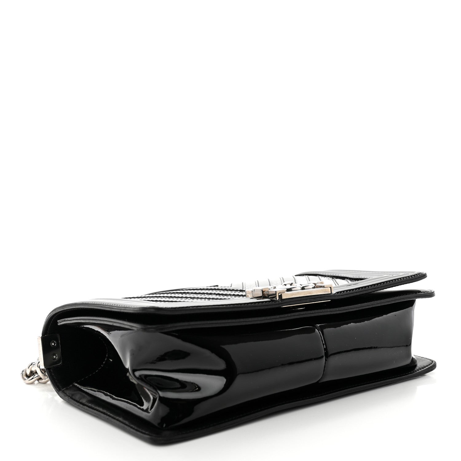 Chanel Patent Glitter PVC Chevron Quilted Medium Boy Flap Black Silver 4 of 11