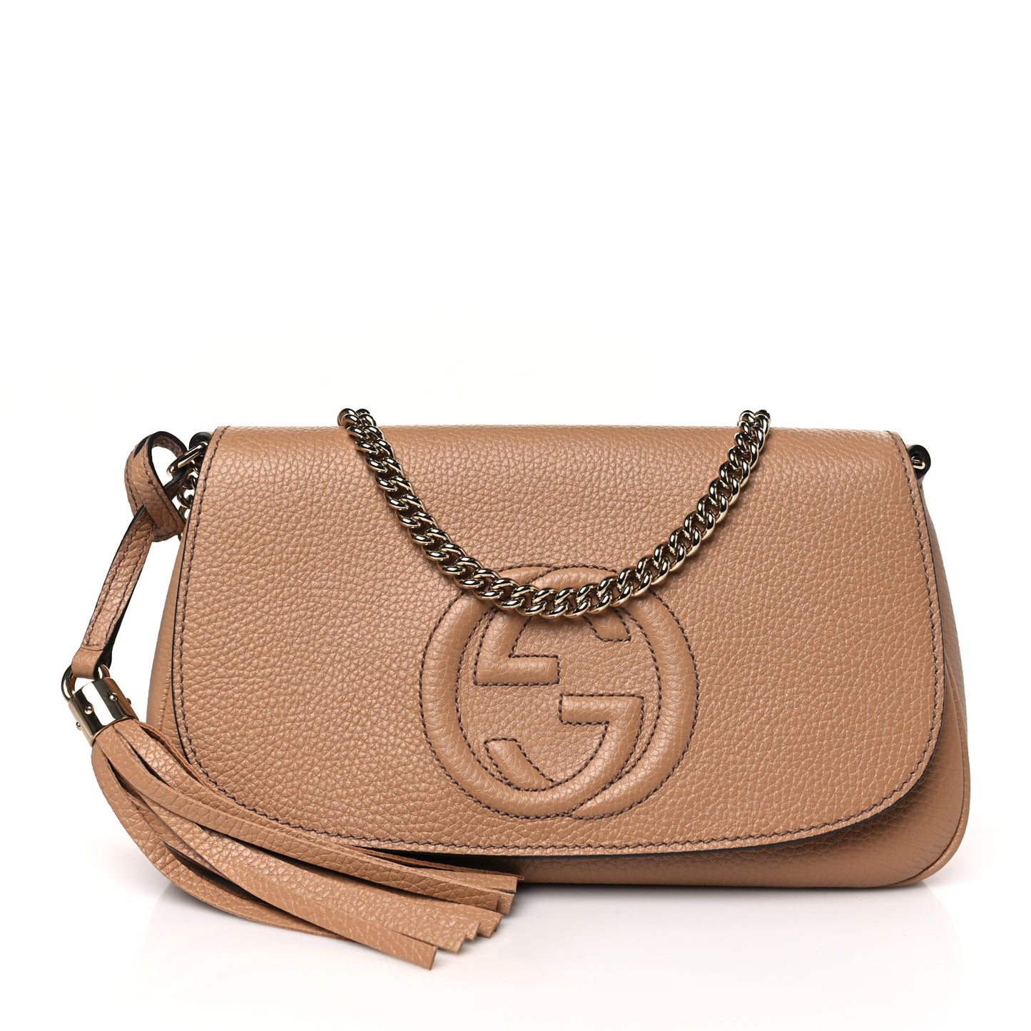 Pebbled Calfskin Medium Soho Flap Crossbody Camelia