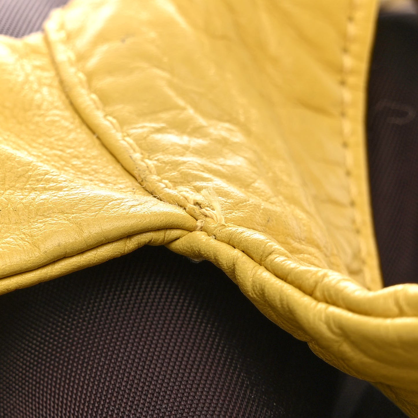 Nylon Calfskin Woven BV Tape Bucket Bag Brown Yellow