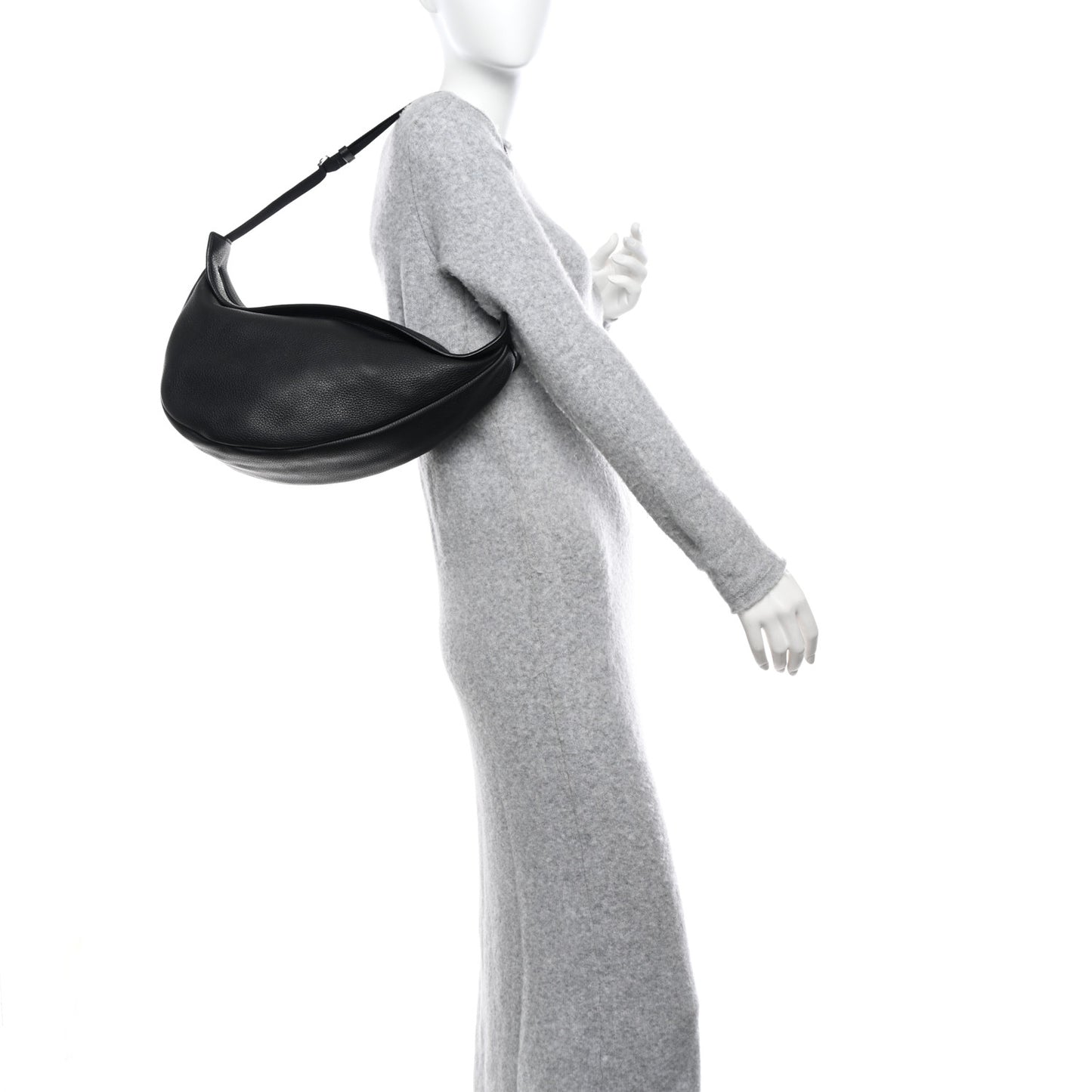 Grained Calfskin Large Slouchy Banana Bag Black