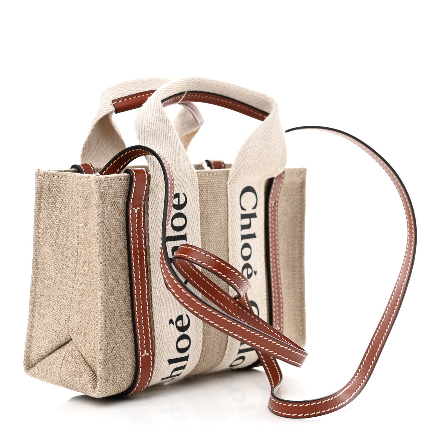 Cotton Calfskin Mini Woody Ribbon Tote White Brown